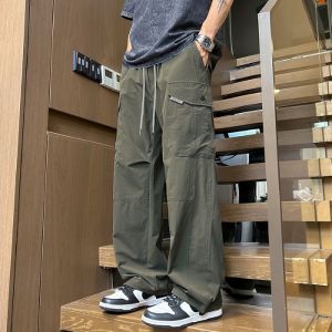 Ultra-Thin Ice-Silk Workwear Pants Mens Summer New Loose Wide Leg Long Pants Quick-Drying Wear-Resistant Casual Trousers