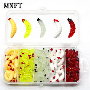 125Pcs/Box Mini Soft Maggot Baits 2cm 5 Colors Mixed Fishing Lures Silicone Bionic Bread Worm Lure Box Fishing Trout Perch Bass