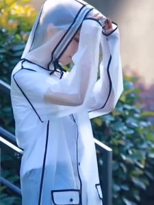 [เสื้อกันฝนใสแฟชั่น ชุดกันฝนมอไซค์ กระดุมแถวเดียว ราคาพิเศษ ฝาปิดโปร่งใส EVA]