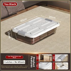Underbed Flat Transparent Storage Box with Wheels