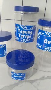 Toples Organizer Bumbu Dapur Multifungsi Warna Biru Transparan - Kapasitas Besar dengan Tulisan