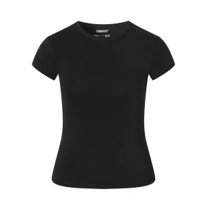 Sweet Cool Elastic Slim Fit Short Sleeve round Neck T-Shirt Sports Top Womens Half Sleeve Summer Cotton Polyester Blend