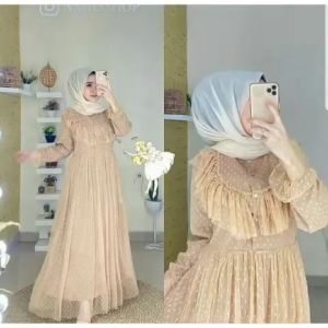 B&B Fashion - LENOVOE MAXI Dress Bahan CREPE MIX TILE DOT Model Terbaru 2024 Kancing Depan Lengan Panjang Polos Kancing Depan Busui Frendly Gamis Wanita Dewasa Korea Style Ootd Kekinian Simpel Casual Trendy Terlaris