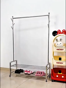 SPACEMADER 304 Stainless Steel Clothes Rack With Weels Heavy Duty Garment Rack with Bottom Storage Shelf Multi Hook Clothes Hanger Stand Wardrobe Organizer