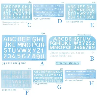 Penggaris Sablon Huruf Abjad Angka Cetakan Mal Alphabet