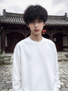 เสื้อยืดคอกลมแขนยาวผ้าฝ้ายแท้สีขาว Cleanfit สำหรับผู้ชาย ฤดูใบไม้ร่วง ทรงหลวม ปกติ คอกลม คอกลม แขนยาว คอกลม