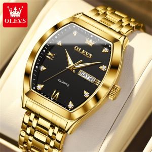 OLEVS 5528 Original Mens Watches Gold Stainless Steel Strap Waterproof Weekly Calendar Quartz Watch for Men Luminous Wristwatch
