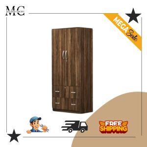 【LOCAL SELLER】ALAN COFFEE 2 DOOR OPEN WARDROBE ( FREE DELIVER & INSTTALLION)