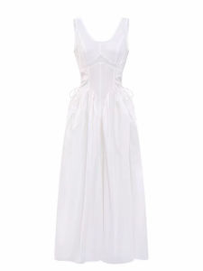 Korean Style Vest Dress White WaistSlimming Summer Trend Foam Summer U Neck Sleeveless Long Ties Waist Womens Dress