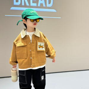 Cartoon Boys Jacket Loose Fit Korean Style Baby Boys Fashionable Outerwear Spring Autumn Casual Cotton Blend Coat