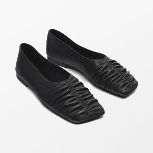 Origianl Single M.D Womens Pleated Flat Shoes Soft Genuine Leather Slip-On Square Head Dancing Shoes Roman Style Casual Flats