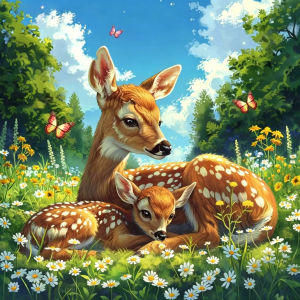 Huacan 5D DIY Diamond Painting Mother and Son Sika Deer Diamond Embroidery Animal New Collection Complete Kit Wall Decor