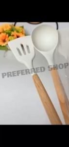 PREFERRED SHOP 3PCS White Silicone Kitchenware Cooking Utensils Set Wooden Handle Non-Stick Spatula