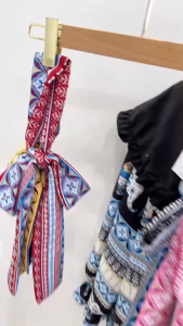 TW22806 Set 3 ชิ้น เสื้อช้างปกใหญ่ แขนพอง + กางเกงช้างขายาว กับ สายผูก