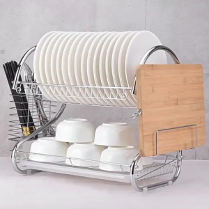 YOYO 2 Tier Dish Drying Rack with Cup Holder and Utensil Holder Large Capacity Kitchen Dish Organizer for Plates Bowls Cups and Tableware