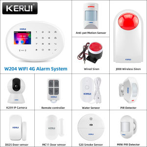 KERUI W204 4G WIFI GSM Alarm System Touch Panel Home Security Tuya Smart RIFD APP Remote Control Burglar PIR Door Sensor Siren
