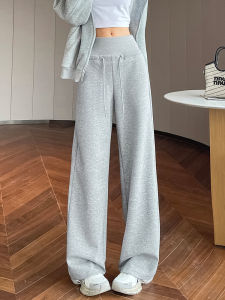 Grey High Waist Wide Leg Pants Womens Loose Fit Spring 2025 Slimming Trousers Long Length Casual High Waist Pants