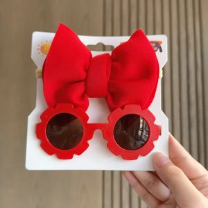 Bé Gái Mềm Nơ Đầu Bộ Ren Barrette Và Kính Mát Retro Dễ Thương Polyester Phụ Kiện Tóc Dành Cho Trẻ 1-3 Tuổi