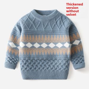 Korean Style Thickened Fleece Childrens Knitted Sweater Boys Winter Clothes Overhead Coat Soft Acrylic Wool Blend Baby Garment
