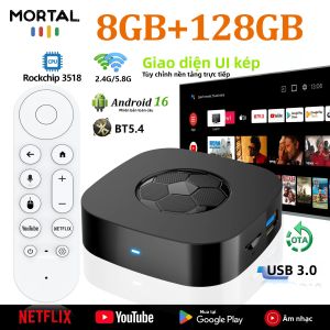 Hộp Giải Mã Truyền Hình Mortal T1 Ultra 8K HDR Android 16 Smart Media Player WiFi 6 BT 5.4 Dual UI RK3518 RAM 2/8GB Bộ Nhớ 16/128GB