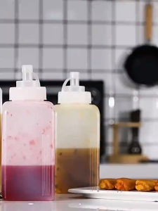 800/1000ML Square Sauce Bottle Food Grade Large Capacity Sugar Press Condiment Dispenser PC Plastic Hand Pressure Pump
