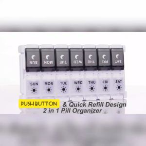 READY STOCK Bekas Simpan Ubat Pil 7 Hari Pill Box Organizer 7 Day 2 Times a Day Weekly Medicine Pill Container Case Push Button Type Pop Open Design Rainbow Black White
