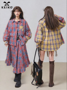 KEIKO | American Style Washed Cotton Color Block Shirt Set