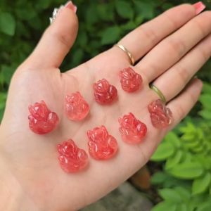 Mặt hồ ly ôm kim tiền TA Tóc Đỏ cộng sinh Ưu Linh Hồng Đào - 1 dạng biến thể hiếm gặp của dòng TA thiên nhiên sẵn lỗ làm mặt dây đeo cổ cho mệnh Hỏa và Thổ - Phong Thủy TUDO