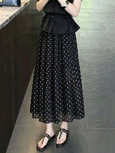 Black Polka Dots Mesh Flower Summer Dress Flare