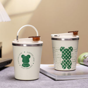 Portable Mini Ceramic Inner Barrel Handheld Coffee Mug Insulated Stainless Steel Car Water Cup with Handle for Traveling