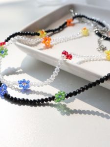 Floral Crystal Woven Necklace Summer Vacation Style Spicy Girl Sweet Pure Desire Spring Summer Fashion Jewelry for Women