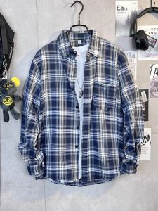 เสื้อเชิ้ตลายสก็อตย้อนยุคสไตล์อเมริกัน แขนยาว หลวมๆ ลำลอง สำหรับผู้ชาย ฤดูใบไม้ผลิ ฤดูร้อน ฤดูใบไม้ร่วง ฤดูหนาว