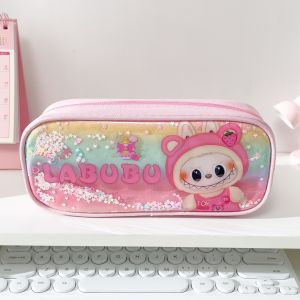 Large Capacity Cartoon Cute Student Stationery Storage Bag INS Style Flowing Sand Pen Case Box Fabric Organizer for School Supplies