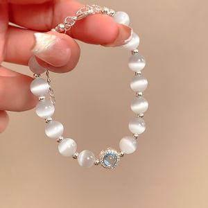 Elegant Cats Eye Stone Silver Beads Bracelet Luxury Sensation Undersea Starry Sky Fashionable Jewelry for Women Alloy Embedded