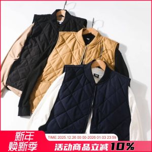 Exquisite 3D Diamond Quilted Baseball Collar Vest Jacket Autumn Winter Mens Casual Warmth Outdoor Style Standard Fit Youth Trend