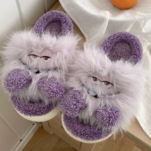 Warm Anti-Slip Cotton Slippers Cover Head Monster Design Cute Cartoon Student Home Use Female Winter Booties Comfortable Slip-On