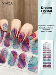 YINCAI | Starry Blue Shimmer Gel Nail Stickers Waterproof