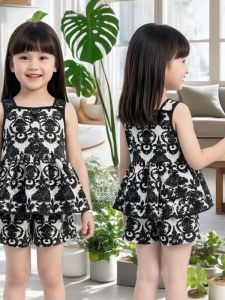 Sleeveless Thin Flowered Dress and Shorts Set for Girls Summer Fashion
