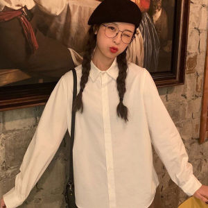 Áo Sơ Mi Trắng Nữ Mùa Xuân 2025 Phong Cách Cơ Bản Áo Lót Bên Trong Áo Chui Đầu Cổ Polo Tay Dài Dáng Rộng