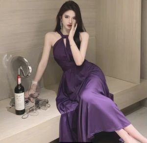 [45-150kg] Váy dài nữ cổ phong cách Hàn Quốc Đầm dự tiệc buổi tối gợi cảm ngoại cỡ