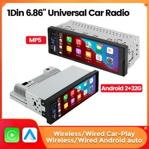1DIN Universal Car Multimedia Video Player Wird & Wireless Carplay Android Auto Stereo 6.86 Inch HD Touch Screen TF USB FM Radio