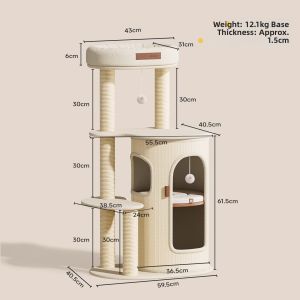 HOOPET | Space-saving Cat Climbing Tree with Sisal Scratching Post and Bed