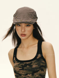 Retro American Rivet หมวกผู้หญิง Street Punk Y2k ร้อน เด็กผู้หญิง หมวกบังแดด ฮิปฮอป หมวก Beret ผ้าฝ้าย ลำลอง โดม เสื้อท่อนบน