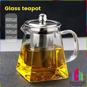 Homehub 350ml/550ml/750ml/950ml Heat Resistant Glass Teapot with Stainless Steel Filter For Home Office Tea Set