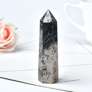 Natural Hematite Crystal Point Healing Stone Obelisk Pyrite Quartz Wand Beautiful Ornament for Home Decor Energy Stone Pyramid