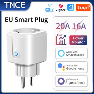 TNCE Tuya EU Plug 16A/20A wifi/zigbee Smart Wall Socket Power Monitor Timer Function Voice with Alexa Google Home Yandex Alice