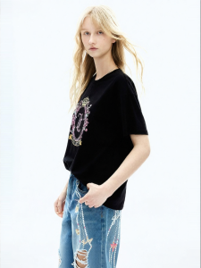Juicy Couture | Slim Fit Black T-Shirt with Crystal Flower Print