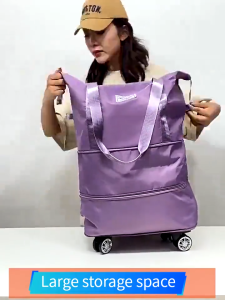 Foldable Expandable Duffel Bag Detachable Wheels Dry Wet Separation Waterproof Oxford for Short Trip