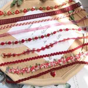 Red Gorgeous & Sweet Handmade Lace Choker Necklace