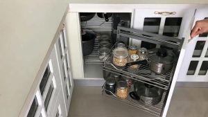 Corner Fitting Pull Out Basket Stainless Steel Kitchen Cabinet Linkage Corner Rotating Storage Rack